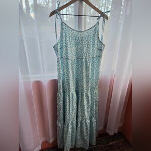 SHEIN Blue Floral Tie-Strap Tiered Maxi Dress
